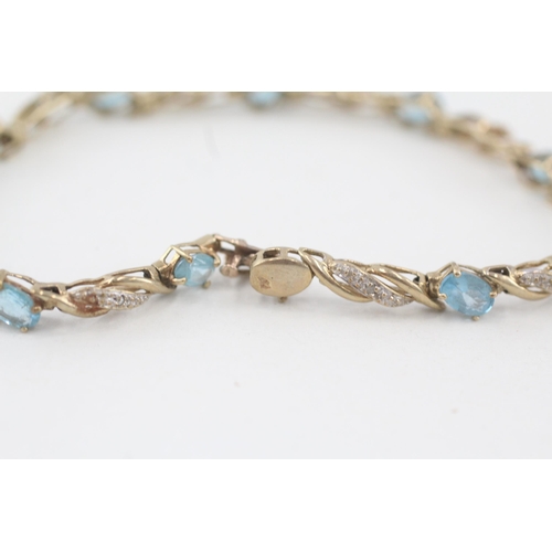 214 - 9ct gold diamond & topaz fancy link bracelet 7.8g