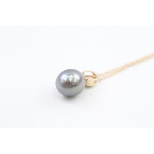 215 - 14ct gold cultured pearl & sapphire pendant necklace 3g