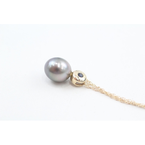 215 - 14ct gold cultured pearl & sapphire pendant necklace 3g