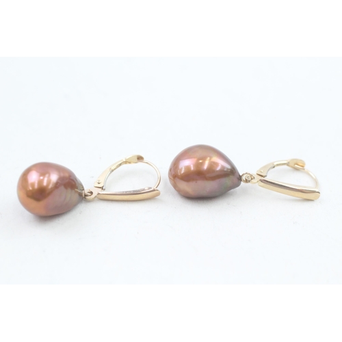 217 - 14ct gold baroque pearl drop earrings 4.9g