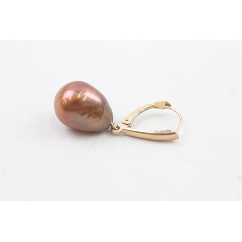 217 - 14ct gold baroque pearl drop earrings 4.9g