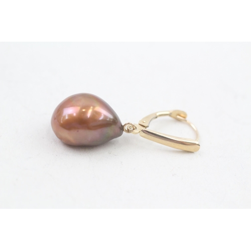 217 - 14ct gold baroque pearl drop earrings 4.9g