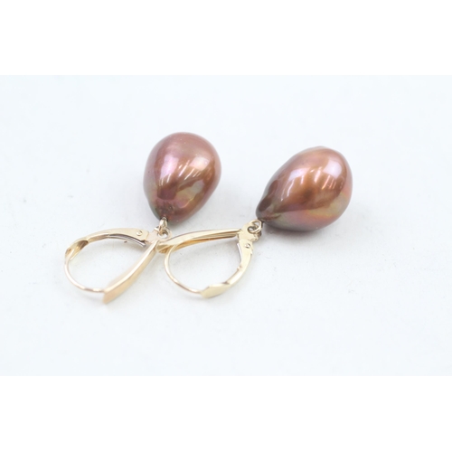 217 - 14ct gold baroque pearl drop earrings 4.9g