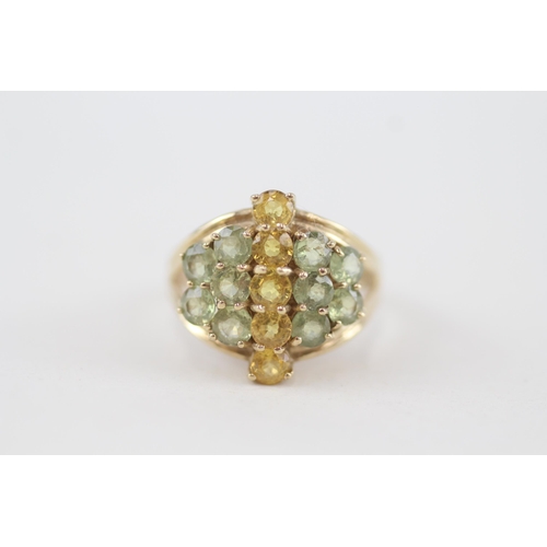 23 - 9ct gold yellow & green gemstone dress ring, claw set 4g Size N