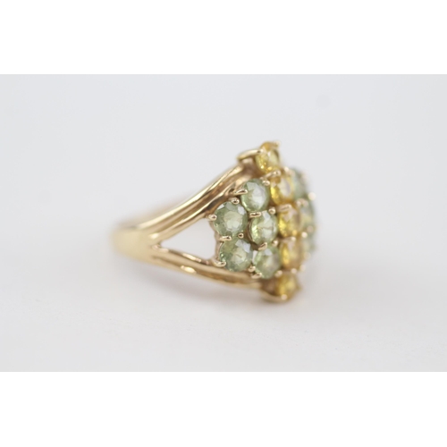 23 - 9ct gold yellow & green gemstone dress ring, claw set 4g Size N