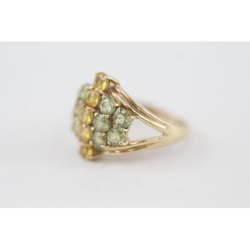 23 - 9ct gold yellow & green gemstone dress ring, claw set 4g Size N