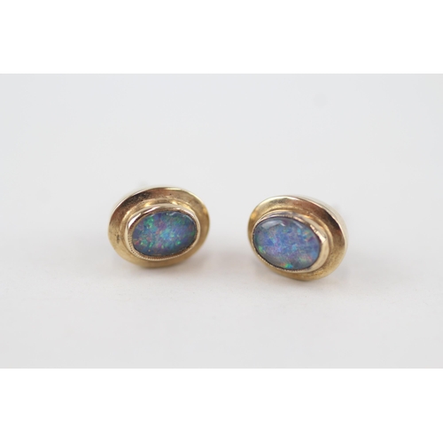 230 - 9ct gold opal triplet stud earrings with scroll backs 2.4g