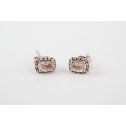 233 - 9ct gold morganite & diamond stud earrings with scroll backs 1.4g