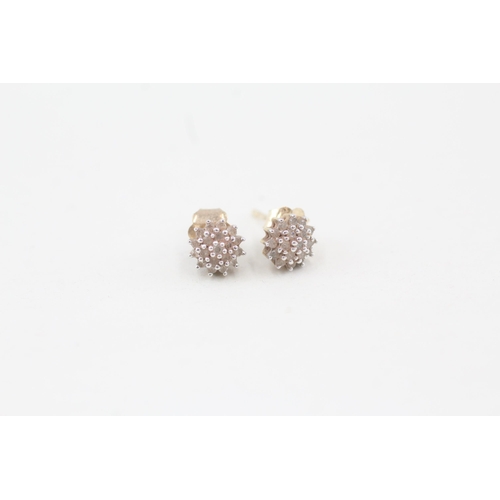 234 - 9ct gold diamond cluster stud earrings with scroll backs 0.9g