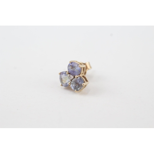 235 - 9ct gold tanzanite & diamond stud earrings with scroll backs 2.1g