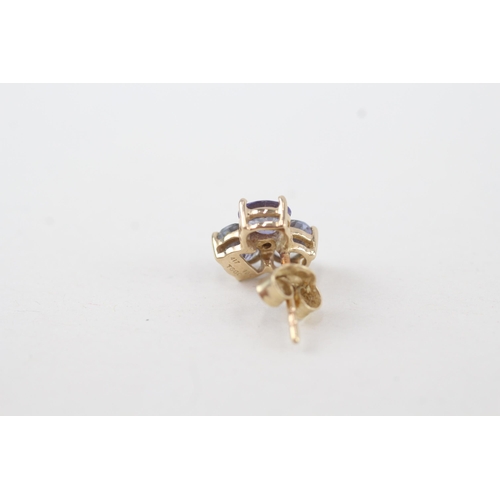 235 - 9ct gold tanzanite & diamond stud earrings with scroll backs 2.1g