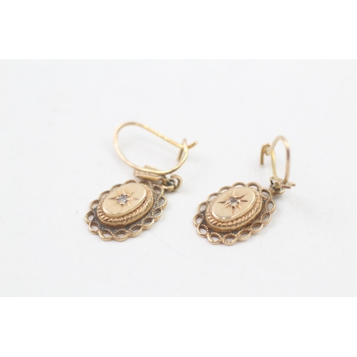 237 - 9ct gold antique diamond stop earrings 2g