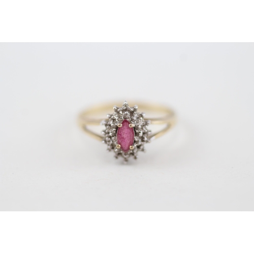 249 - 9ct gold diamond & ruby cluster ring 1.8g Size O