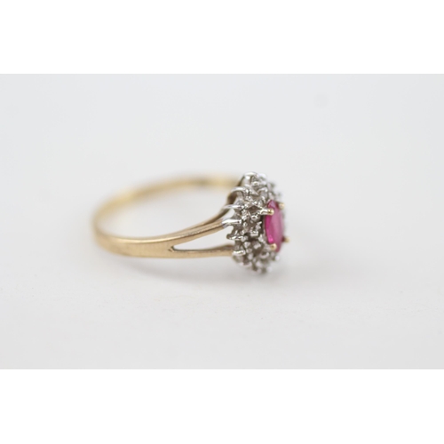 249 - 9ct gold diamond & ruby cluster ring 1.8g Size O