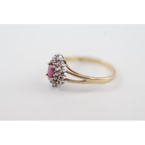 249 - 9ct gold diamond & ruby cluster ring 1.8g Size O