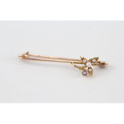 252 - 9ct gold antique seed pearl brooch 1.9g