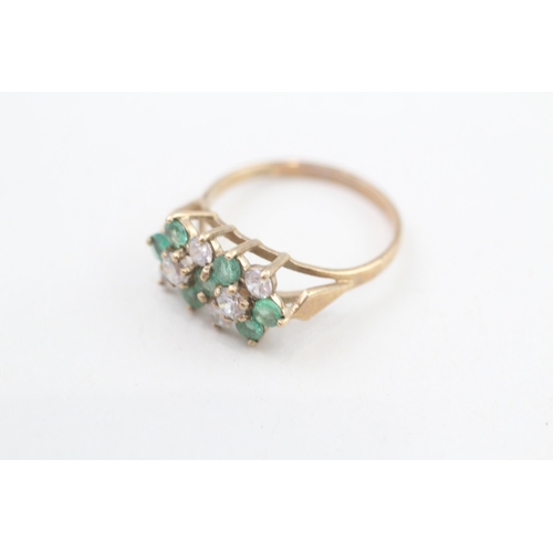 257 - 9ct gold emerald & cubic zirconia cluster ring 2.3g Size N