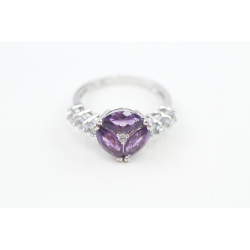 258 - 9ct white gold amethyst & aquamarine dress ring 3.4g Size O