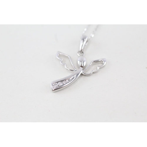 259 - 9ct white gold diamond angle pendant necklace 2.8g