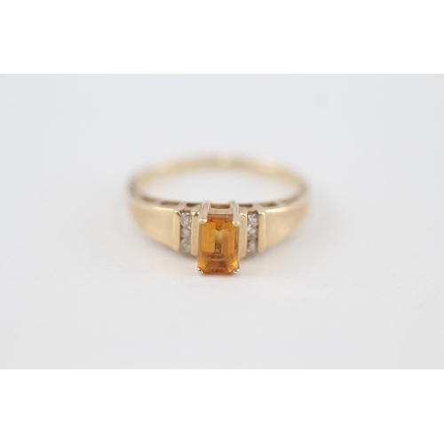 26 - 10ct gold citrine single stone ring with diamond sides 2.3g Size N 1/2