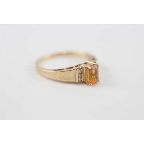 26 - 10ct gold citrine single stone ring with diamond sides 2.3g Size N 1/2