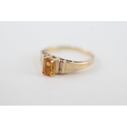 26 - 10ct gold citrine single stone ring with diamond sides 2.3g Size N 1/2