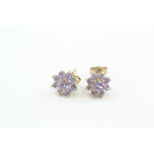 263 - 9ct gold tanzanite floral cluster stud earrings 1.4g