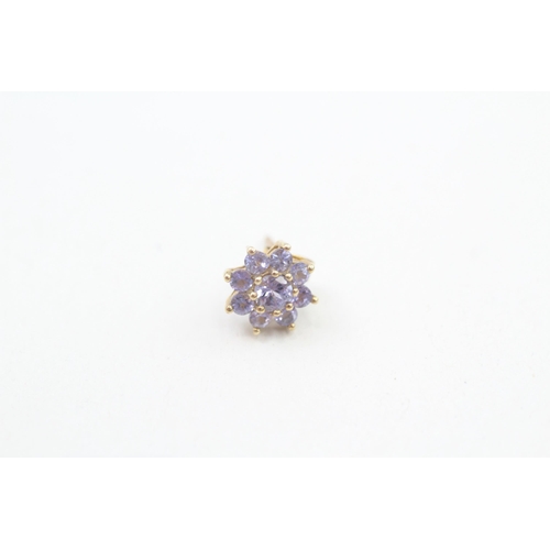 263 - 9ct gold tanzanite floral cluster stud earrings 1.4g