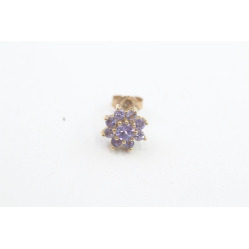 263 - 9ct gold tanzanite floral cluster stud earrings 1.4g