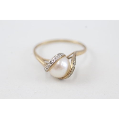 267 - 9ct gold cultured pearl & diamond dress ring 3.1g Size V