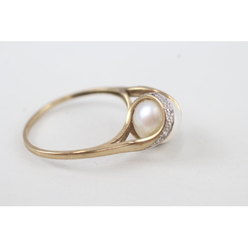 267 - 9ct gold cultured pearl & diamond dress ring 3.1g Size V