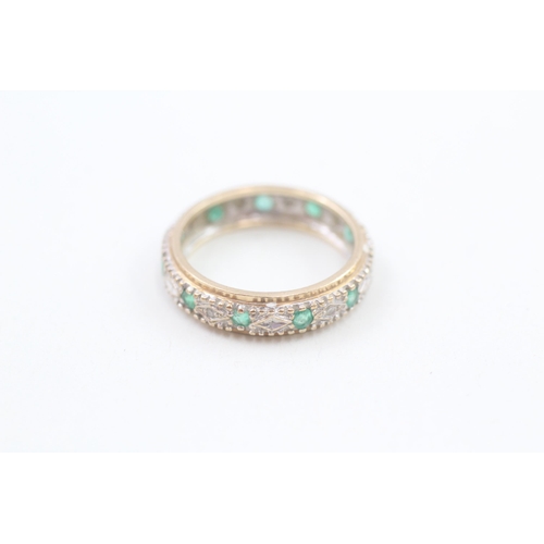 27 - 9ct gold emerald & diamond full eternity ring 2.6g Size M