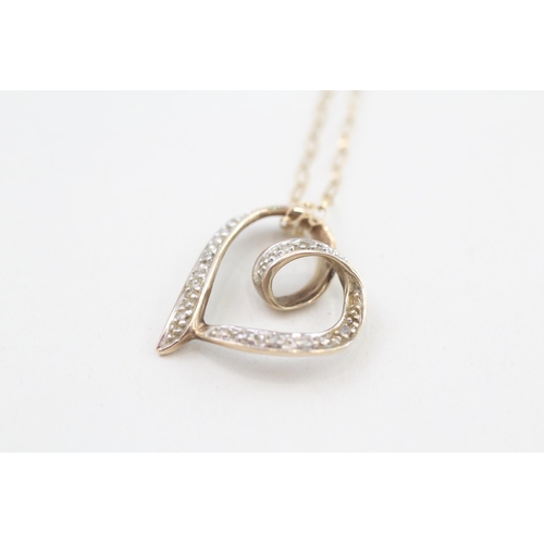 286 - 9ct gold diamond heart pendant necklace 2.2g