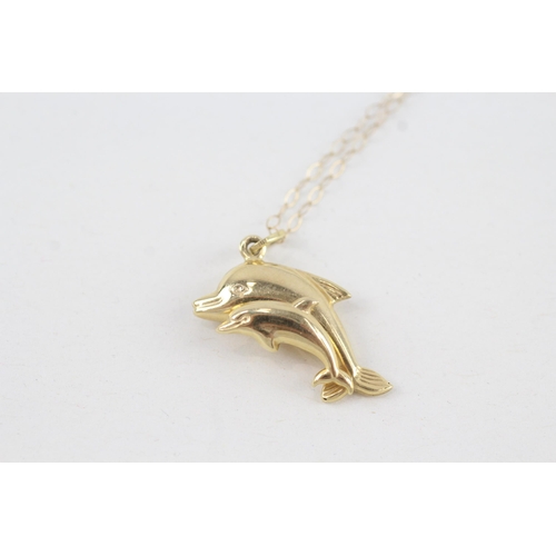 289 - 9ct gold double dolphin pendant necklace 1.3g