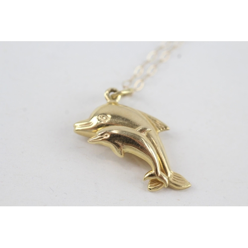 289 - 9ct gold double dolphin pendant necklace 1.3g