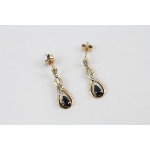 306 - 9ct gold diamond and black gemstone drop earrings 1.9g