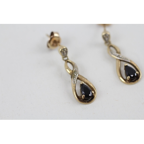 306 - 9ct gold diamond and black gemstone drop earrings 1.9g