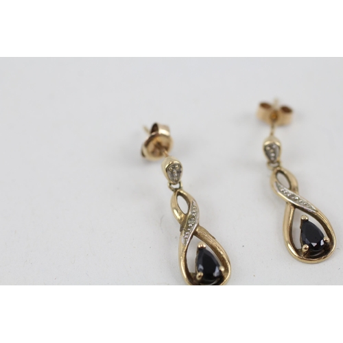 306 - 9ct gold diamond and black gemstone drop earrings 1.9g