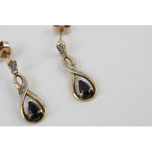 306 - 9ct gold diamond and black gemstone drop earrings 1.9g