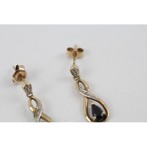 306 - 9ct gold diamond and black gemstone drop earrings 1.9g