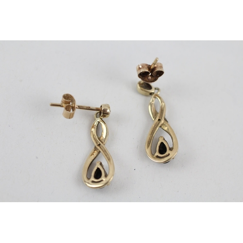 306 - 9ct gold diamond and black gemstone drop earrings 1.9g