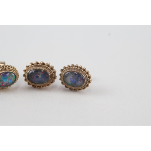 312 - 2x 9ct gold opal triplet stud earrings with scroll backs 3.1g