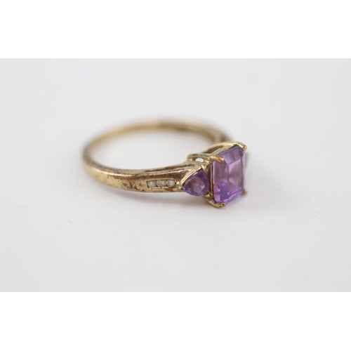 38 - 9ct gold vari-cut amethyst dress ring with diamond shoulders 2.2g Size O