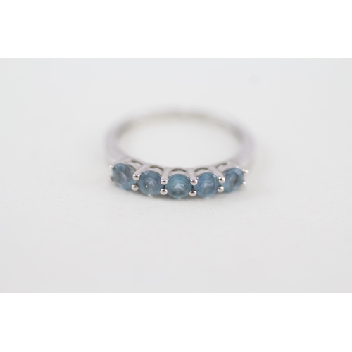 4 - 9ct white gold aquamarine five stone ring 1.7g Size N 1/2