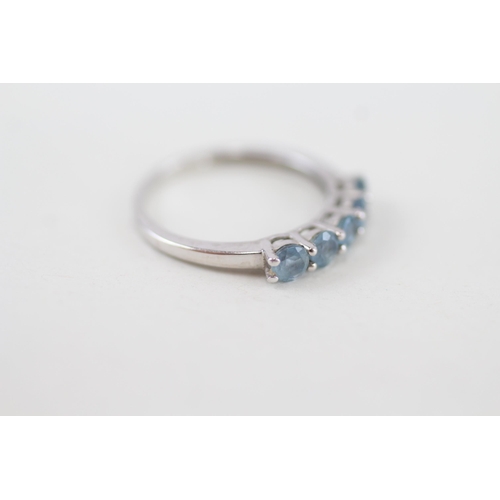 4 - 9ct white gold aquamarine five stone ring 1.7g Size N 1/2