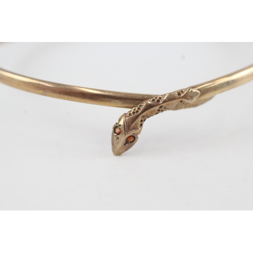 40 - 9ct gold vintage garnet snake bangle 5.2g