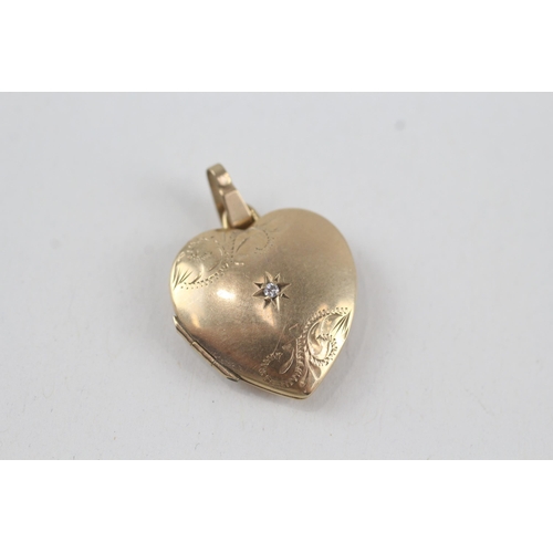 55 - 9ct gold vintage star set diamond patterned locket 1.8g