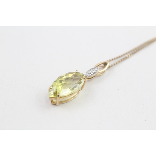 79 - 9ct gold diamond & green quartz pendant necklace 4.2g