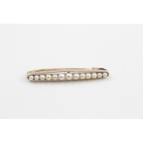 98 - 15ct gold antique seed pearl bar brooch 1.6g