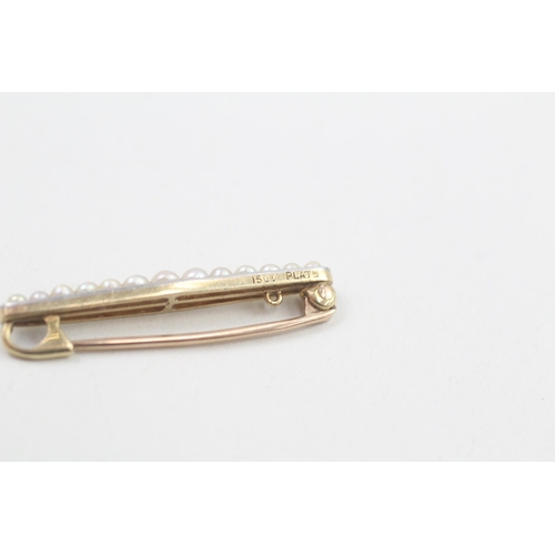 98 - 15ct gold antique seed pearl bar brooch 1.6g